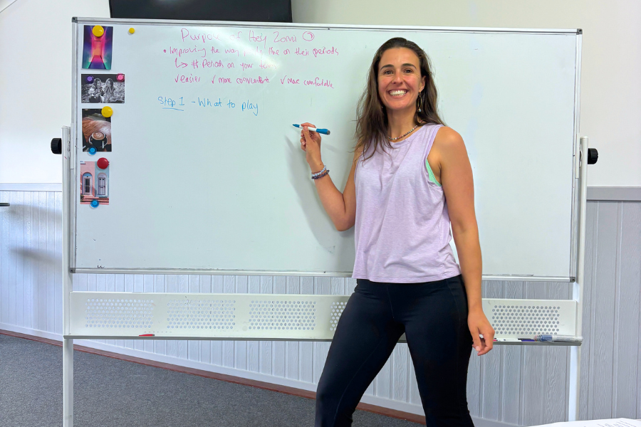 Zoe, co-founder of Hey Zomi, brainstorming how to improve period care - menstrual discs!