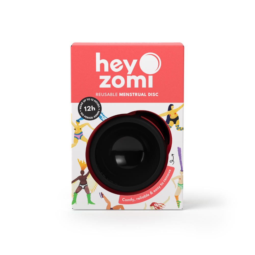
                  
                    Box of hey zomi reusable menstrual disc on a white background
                  
                