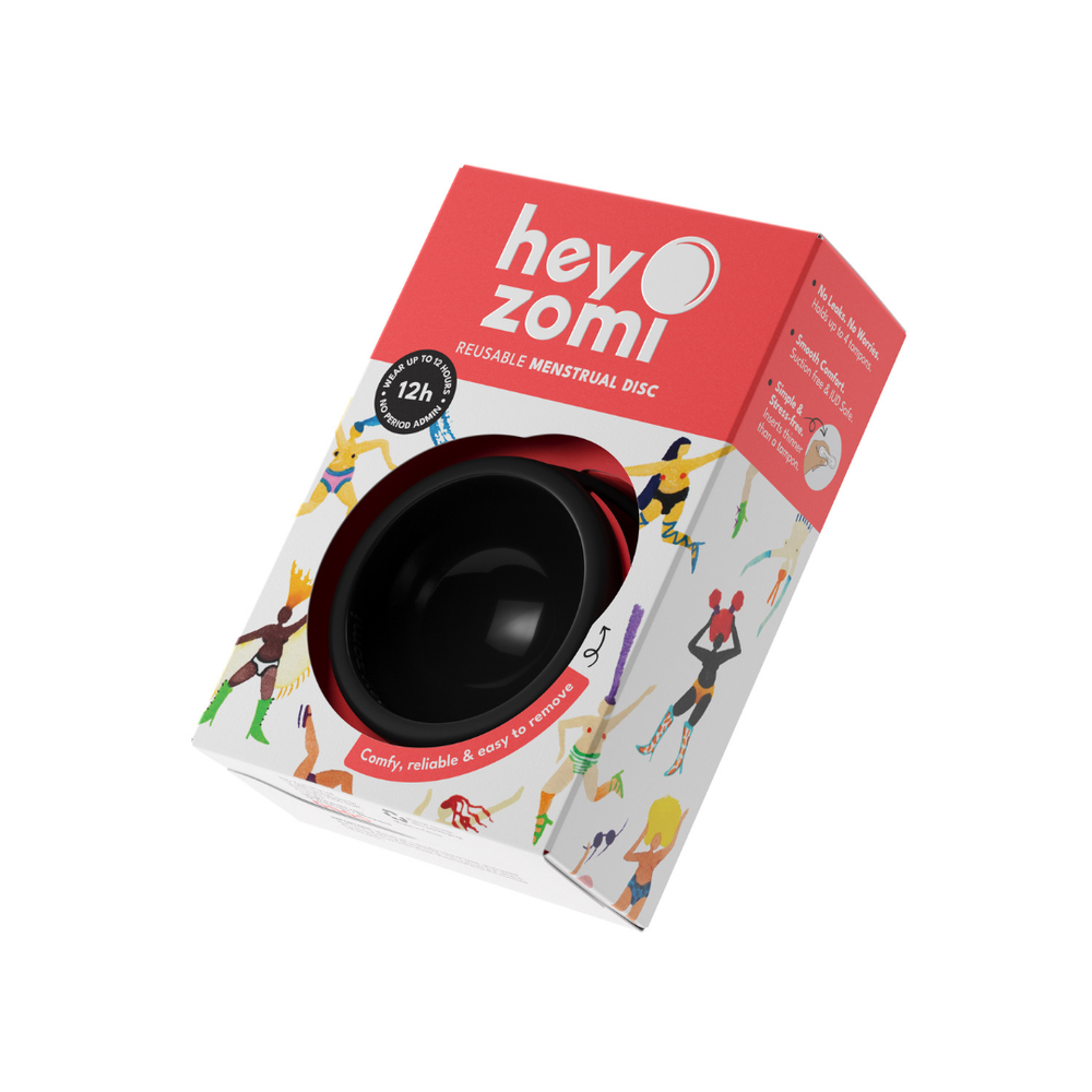 
                  
                    Box of hey zomi reusable menstrual disc on a white background
                  
                