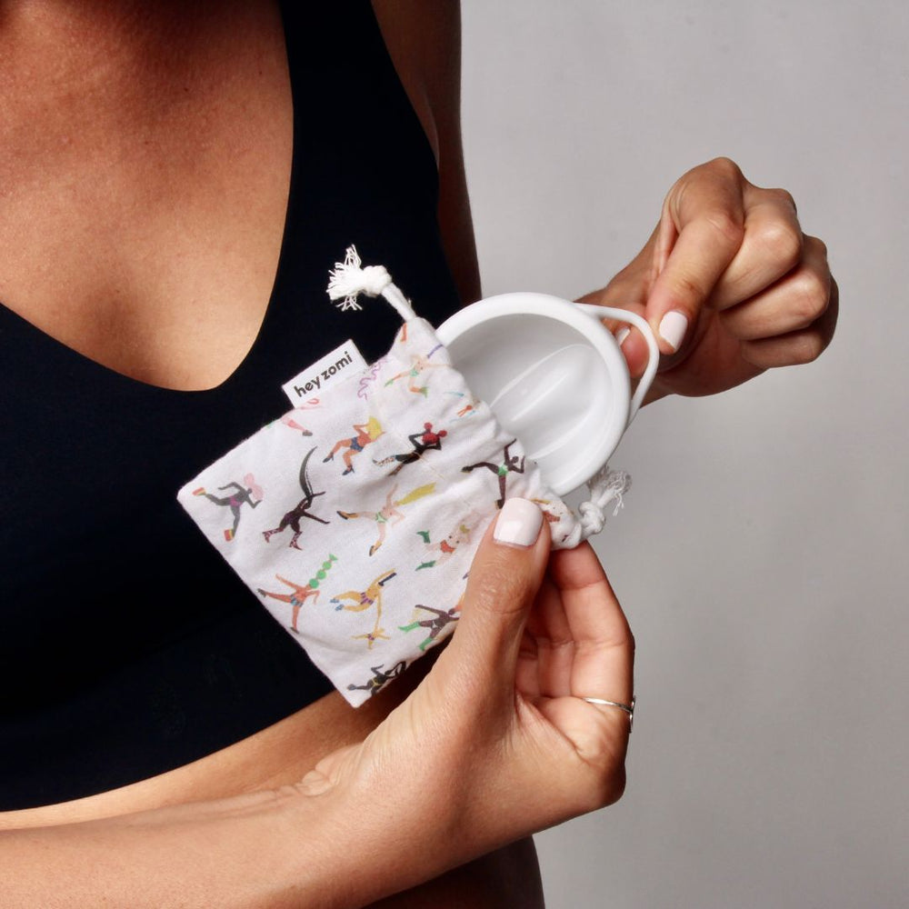
                  
                    Hey Zomi Menstrual Discs come with a discreet (and cute) carry bag
                  
                