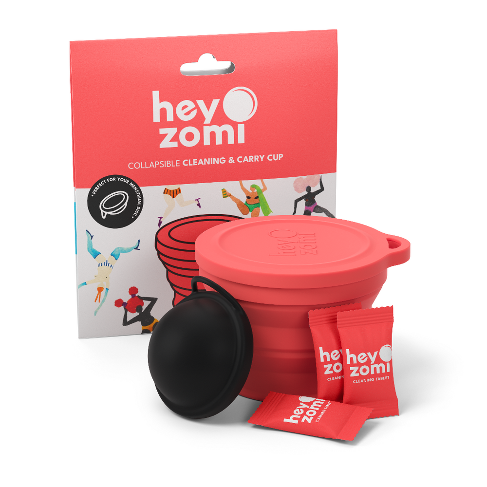 
                  
                    The collapsible cleaning and carry cup by hey zomi allows your to sanitise your menstrual disc or period cup safely in the microwave or using the hey zomi cleaning tablets. It also collapses down into a flat container that stores your menstrual disc perfectly, ready for your next period. Great for travel or when on the go.
                  
                