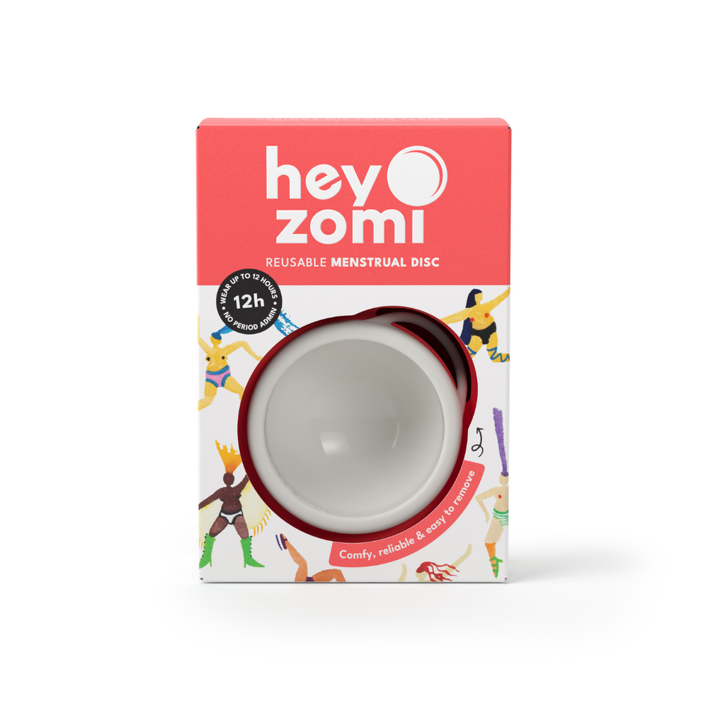 
                  
                    Box of hey zomi reusable menstrual disc on a white background
                  
                